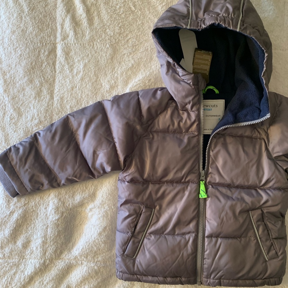 New J.Crew Crewcuts Silver Puffer Primaloft Coat Outerwear Toddler Unisex Sz 3